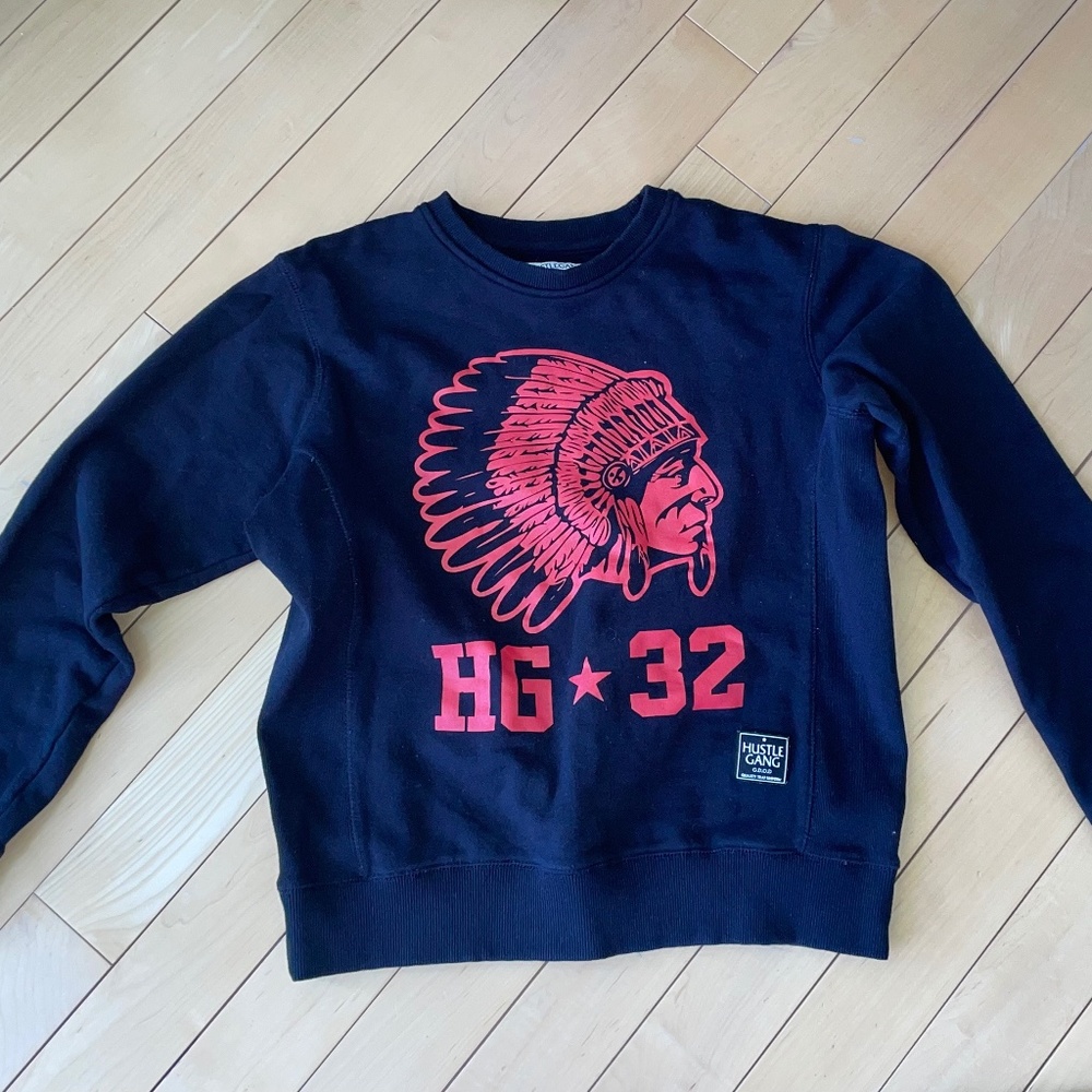 Hustle Gang 32 Mens American Native Sweatshirt Black/Red G.D.O.D, Size M